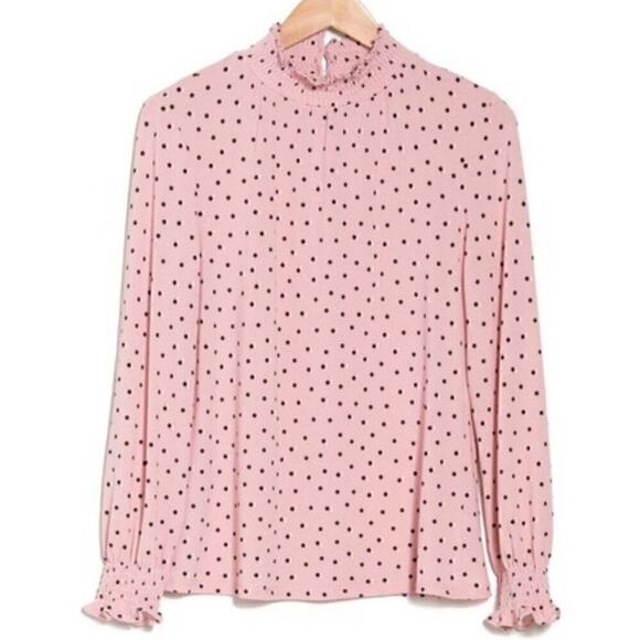 NEW ADRIANNA PAPELL Polka Dot Mock Neck Long Sleeve Crepe Top L - Picture 3 of 3